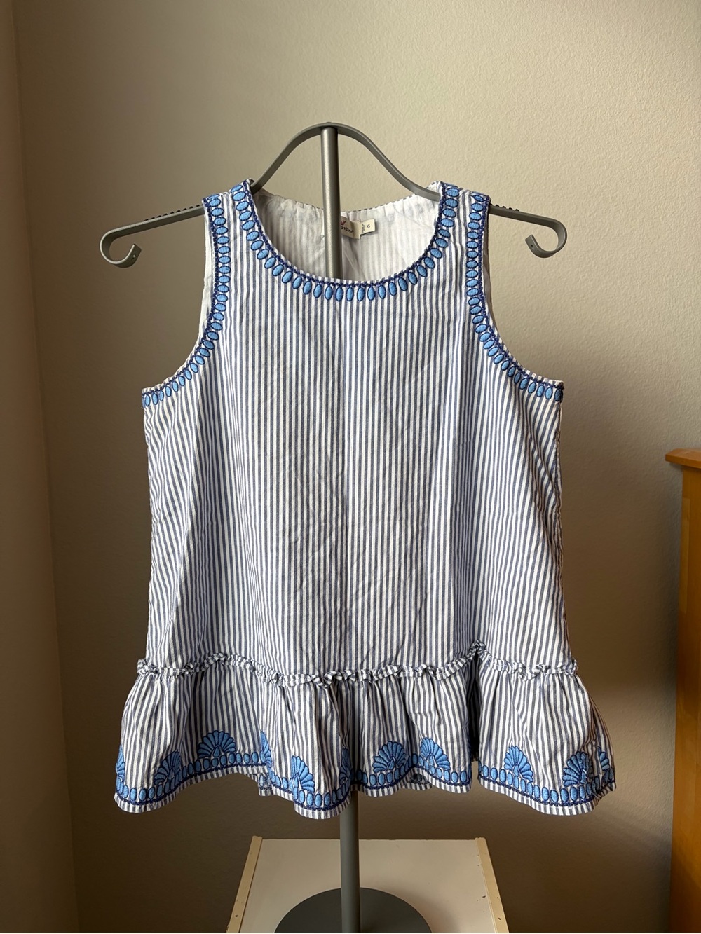 Vineyard Vines Blue & White Striped Embroidered Ruffle Tank